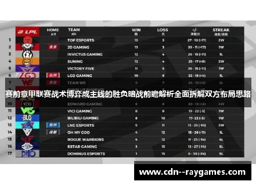 赛前意甲联赛战术博弈成主线的胜负暗战前瞻解析全面拆解双方布局思路